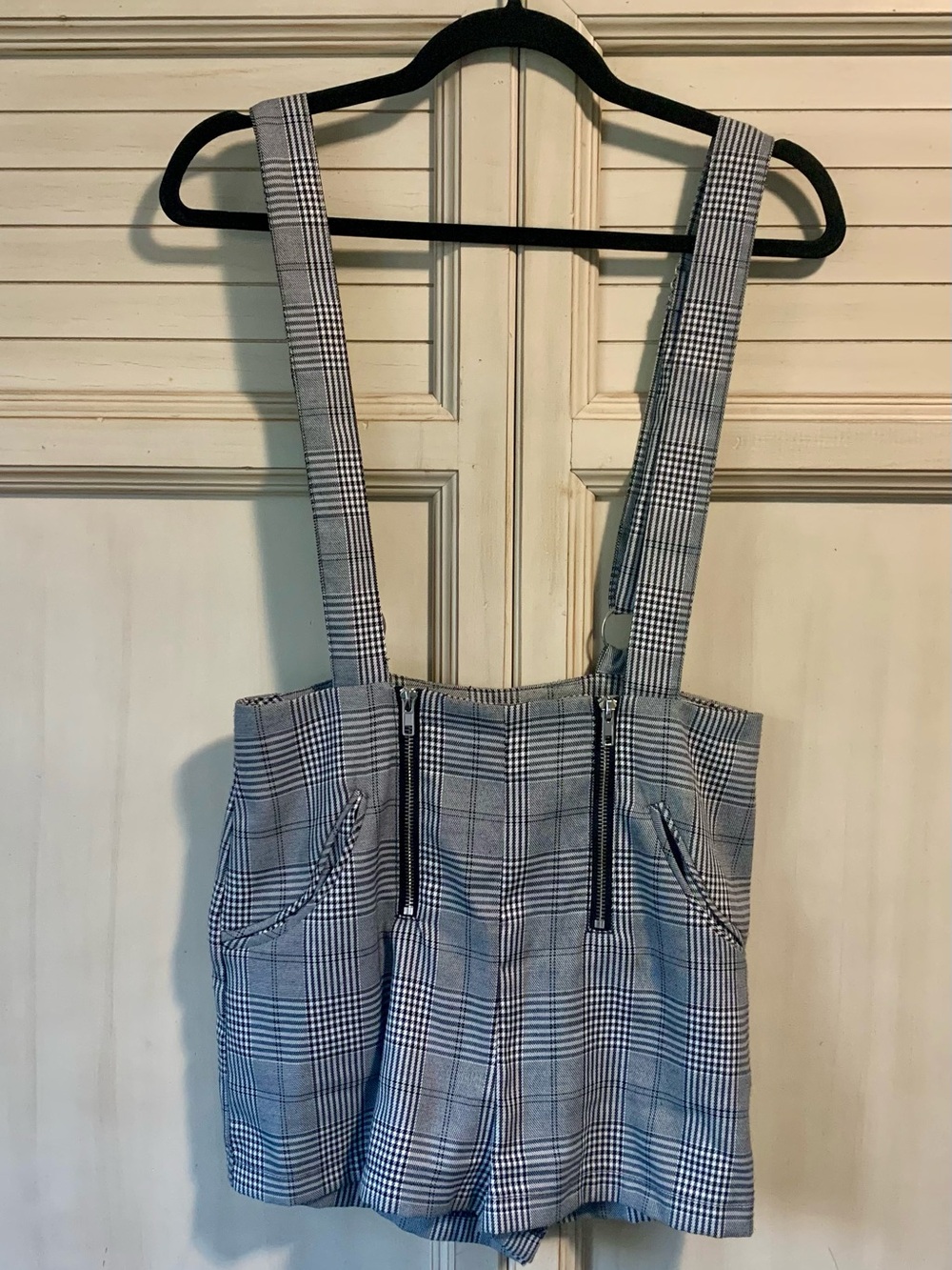 Rehab High Waist Black And White Plaid Suspender Shorts Medium